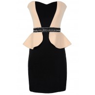 Foxy Lady Black and Beige Peplum Designer Dress